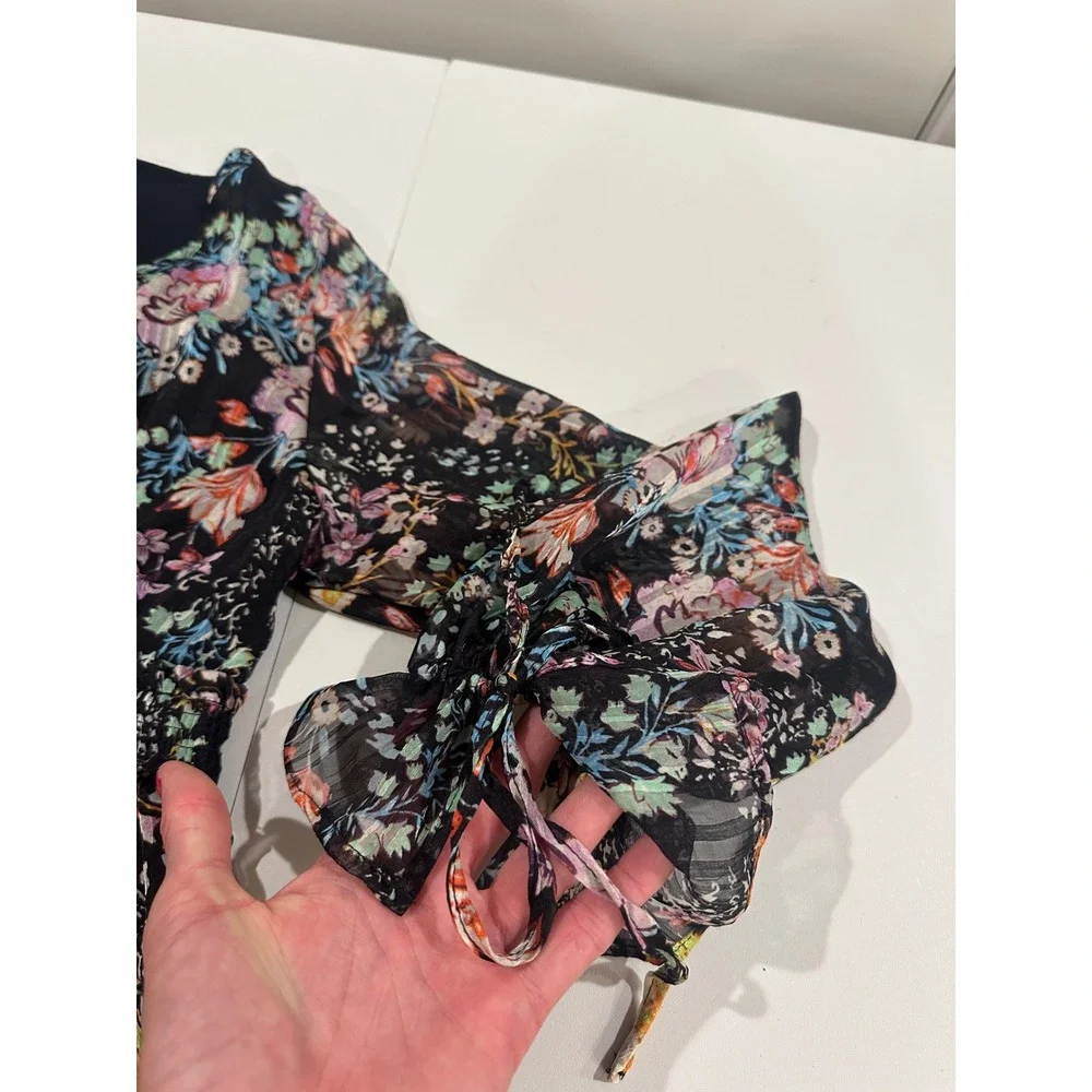 Free People Closer to the Heart Floral Chiffon Mini Dress Black Multi size XS - Picture 9 of 11